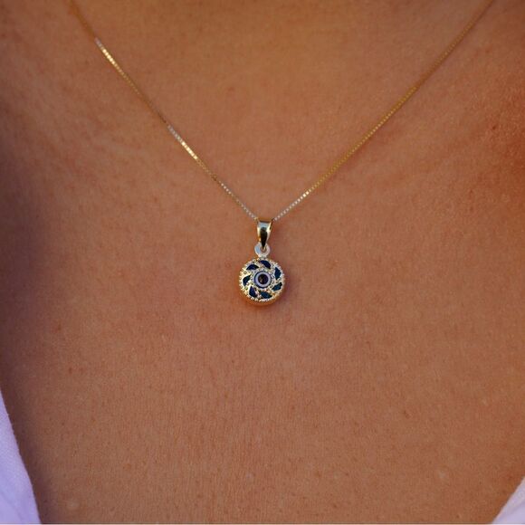 14k Real Yellow Gold Evil Eye Circle Pendant | evil eye charm | birthday gift | - Picture 1 of 8